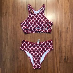 Cupshe Navy/ Maroon High-Waist Bikini Set- NWT